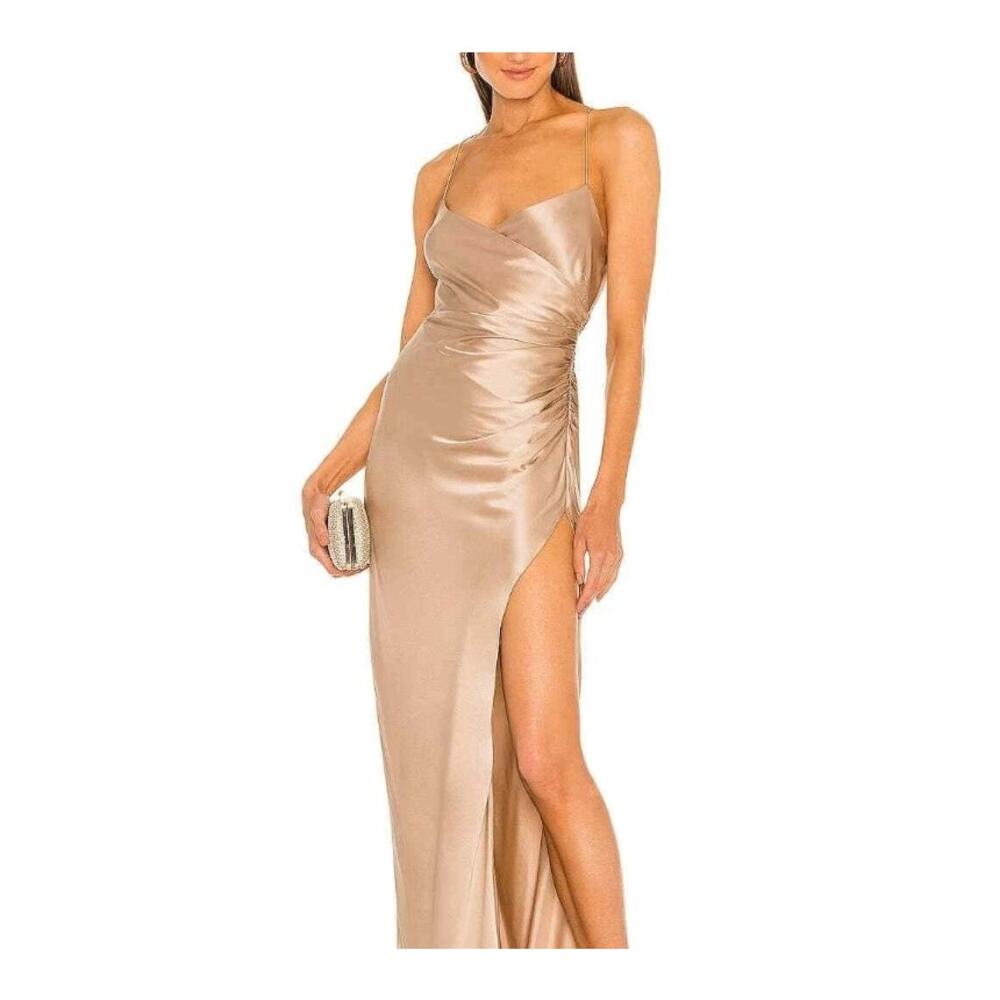 The Sei Strappy Gathered Silk Gown Champagne Satin‎ Women's Size 4 Midi